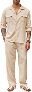 Men's Island Blue Linen Short Sleeve Shirt & Pants Set