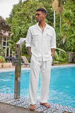 Load image into Gallery viewer, Men&#39;s Island Blue Linen Short Sleeve Shirt &amp; Pants Set