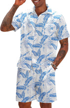 Load image into Gallery viewer, Men&#39;s Khaki Linen Drawstring Casual Short Sleeve Shorts Set