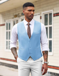 Men's Light Grey Sleeveless Formal Slim Fit Suit Vest
