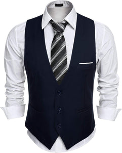 Men's Black Plaid Sleeveless Formal Slim Fit Suit Vest