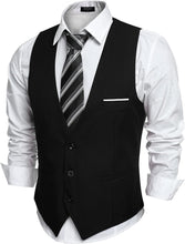 Load image into Gallery viewer, Men&#39;s Black Plaid Sleeveless Formal Slim Fit Suit Vest