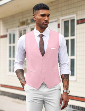 Men's Pink Sleeveless Formal Slim Fit Suit Vest