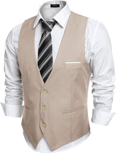 Men's Beige Sleeveless Formal Slim Fit Suit Vest