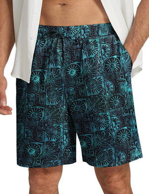 Men's Teal Printed Summer Beach Elastic Shorts