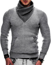 Load image into Gallery viewer, Men&#39;s Dark Grey Knit Shawl Neck Zipper Style Long Sleeve Sweater