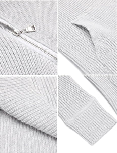 Men's Dark Grey Knit Shawl Neck Zipper Style Long Sleeve Sweater