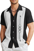 Load image into Gallery viewer, Men&#39;s Cuban Style Black/White Striped Short Sleeve Shirt
