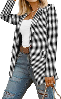 Business Savvy Checkered Long Sleeve Business Blazer Jacket