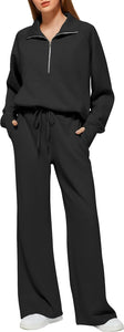Comfy Knit Grey Half Zip Long Sleeve Sweatsuit Pull Over & Pants Set