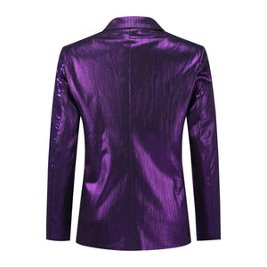 Chain Purple Men's Stylish Sequin Long Sleeve Dress Blazer