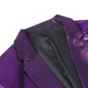 Chain Purple Men's Stylish Sequin Long Sleeve Dress Blazer