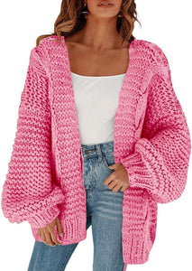 Boho Light Pink Textured Open Front Long Sleeve Sweater