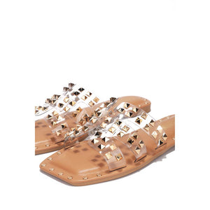 Clear Chic Stylish Studded Flat Summer Sandals