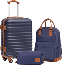 Load image into Gallery viewer, Destiny Travel Dufflel, Carryon 3pc Luggage Navy Blue Suitcase Set