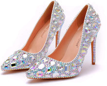 Load image into Gallery viewer, Stiletto Silver Rhinestone Party Prom Heels