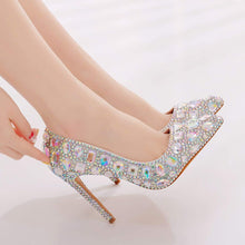 Load image into Gallery viewer, Stiletto Silver Rhinestone Party Prom Heels