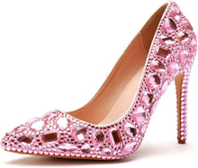 Load image into Gallery viewer, Stiletto Pink Rhinestone Party Prom Heels