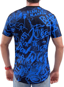 Men's Fashion Blue Graphic Print Short Sleeve T-Shirt