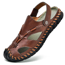 Load image into Gallery viewer, Dark Brown Men&#39;s Leather Roepd Outdoor Stylish Summer Sandals