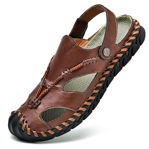 Dark Brown Men's Leather Roepd Outdoor Stylish Summer Sandals