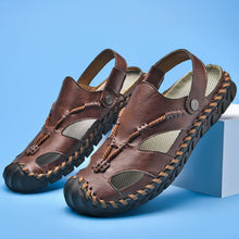 Load image into Gallery viewer, Dark Brown Men&#39;s Leather Roepd Outdoor Stylish Summer Sandals