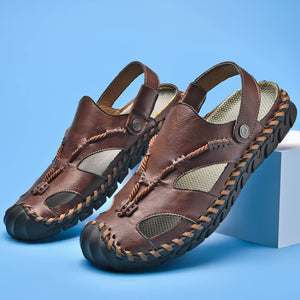 Dark Brown Men's Leather Roepd Outdoor Stylish Summer Sandals