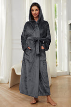 Load image into Gallery viewer, Dark Grey Warm Hooded Fleece Long Sleeve Robe