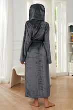 Load image into Gallery viewer, Dark Grey Warm Hooded Fleece Long Sleeve Robe