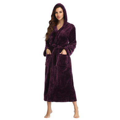 Dark Purple Soft & Plush Long Sleeve Hooded Robe