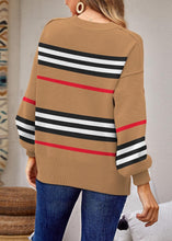 Load image into Gallery viewer, Stylish Plaid Striped Brown Long Sleeve Loose Fit Sweater
