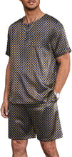 Load image into Gallery viewer, Men&#39;s Satin Solid Gold Print Pajama Short Sleeve Top &amp; Pants Set