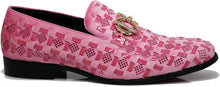Load image into Gallery viewer, Men&#39;s Luxury Glitter Pink Checkered Pattern Loafer Style Dress Shoes