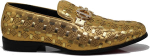 Men's Luxury Glitter Gold Checkered Pattern Loafer Style Dress Shoes
