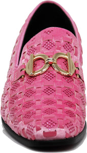 Men's Luxury Glitter Pink Checkered Pattern Loafer Style Dress Shoes