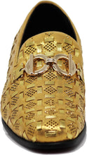 Load image into Gallery viewer, Men&#39;s Luxury Glitter Gold Checkered Pattern Loafer Style Dress Shoes