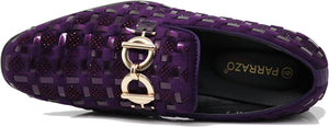 Men's Luxury Glitter Purple Checkered Pattern Loafer Style Dress Shoes