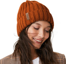 Load image into Gallery viewer, Chunky Knit Beige/Black Winter Beanie Hat