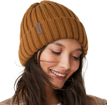 Load image into Gallery viewer, Chunky Knit Beige/Black Winter Beanie Hat