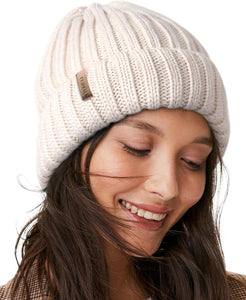 Chunky Knit Beige/Black Winter Beanie Hat