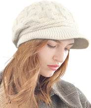 Load image into Gallery viewer, Chunky Knit Beige Visor Brim Winter Hat