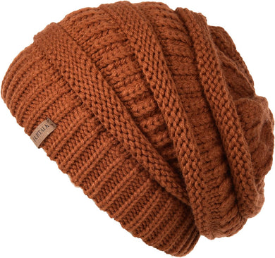 Women's Winter Soft Knit Brown Slouchy Beanie Hat