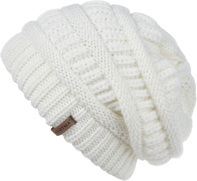 Women's Winter Soft Knit White Slouchy Beanie Hat