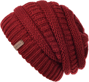 Women's Winter Soft Knit Red Slouchy Beanie Hat