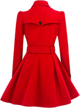 Load image into Gallery viewer, Margarette Red Wool Swing Double Breasted Pea Coat