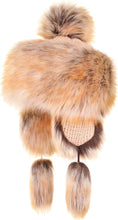 Load image into Gallery viewer, Russian Faux Fur Honey Brown Lined Winter Knit Trapper Hat