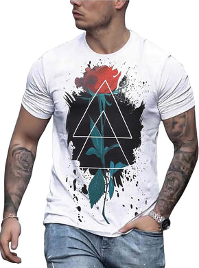 Men's White Pyramid Printed Short Sleeve T-Shirt