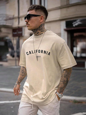 Men's Beige California Printed Short Sleeve T-Shirt