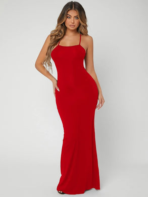 Beautiful Red Backless Lace Up Maxi Dress