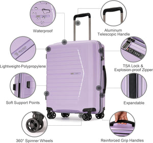 Purple Hardside Top Handle Spinner Carry On Luggage Suitcase